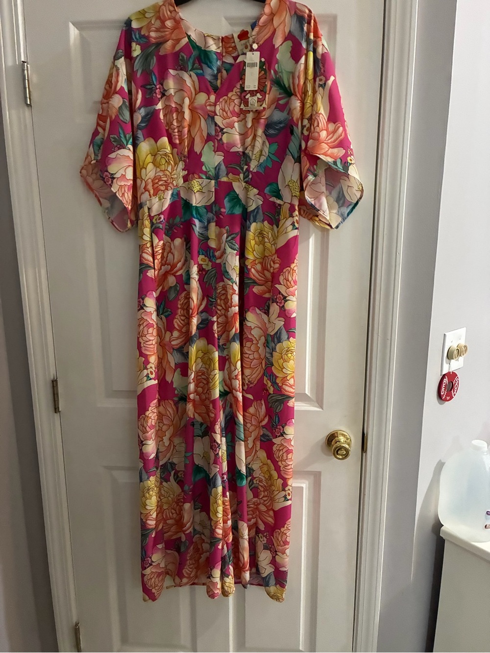 FARM Rio Pink Floral Maxi Jumpsuit with Flutter Sleeves STUNNING!